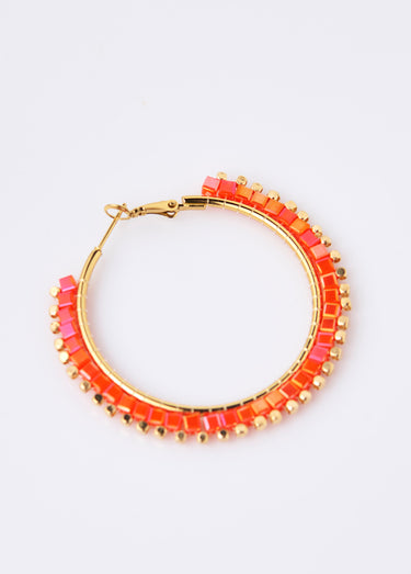 Boucles d'oreilles créoles perles de verre inox Orange
