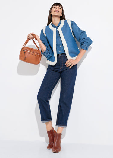Gilet berger denim façon mouton retourné Bleu
