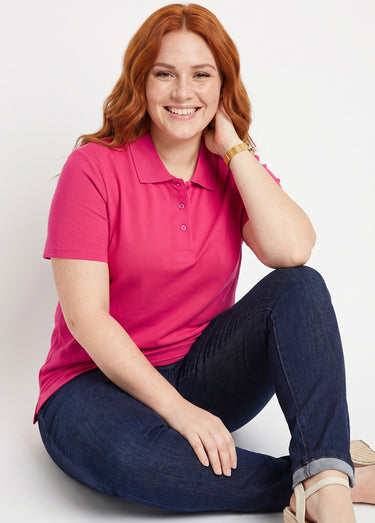 T-shirt maille piquée coton col polo Fuchsia