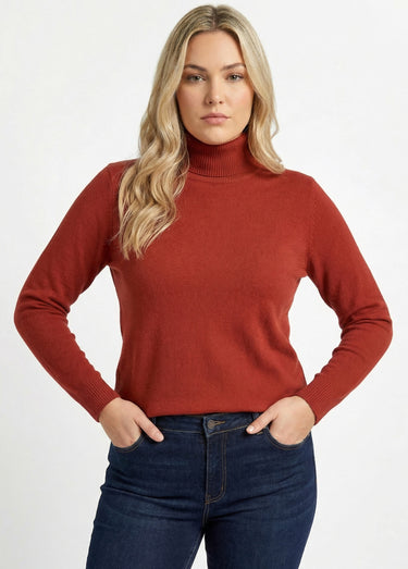 Pull doux col roulé manches longues Rouge