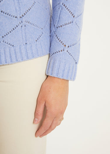 Gilet court ajouré col V boutonné uni Bleu