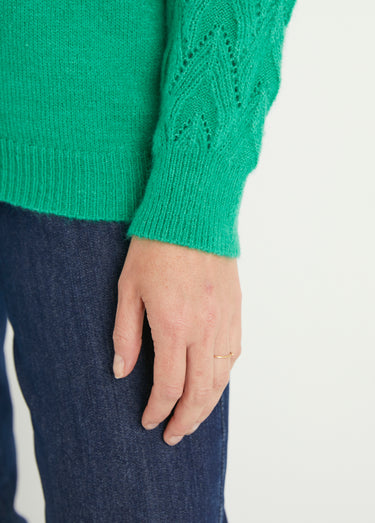 Pull doux uni col rond maille fantaisie Menthe