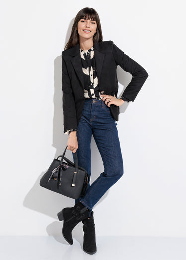 Veste col tailleur 1 bouton twill souple Noir