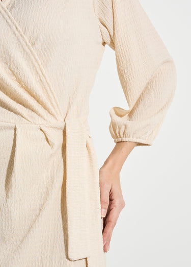 Robe portefeuille en maille gaufrée Beige