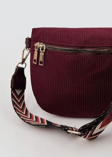 Sac banane velours bandoulière fantaisie Bordeaux