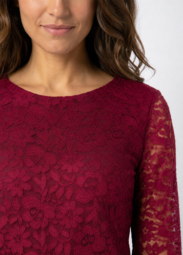T-shirt dentelle manches longues Bordeaux