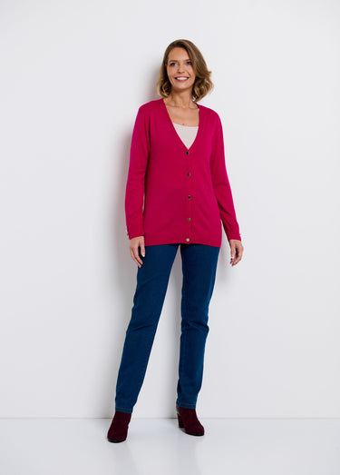 Gilet fin col V boutonné jersey uni avec laine mérinos Cassis