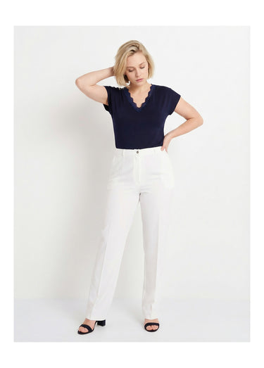 Pantalon droit uni taille semi élastiquée Blanc