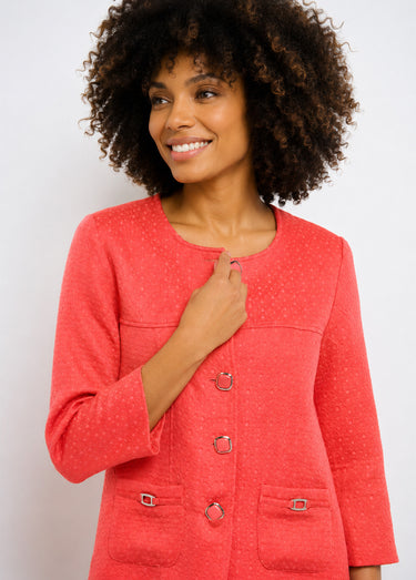 Veste ras de cou manches 3/4 Corail