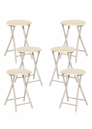 Tabourets pliants métal et effet pierre Blanc/Beige