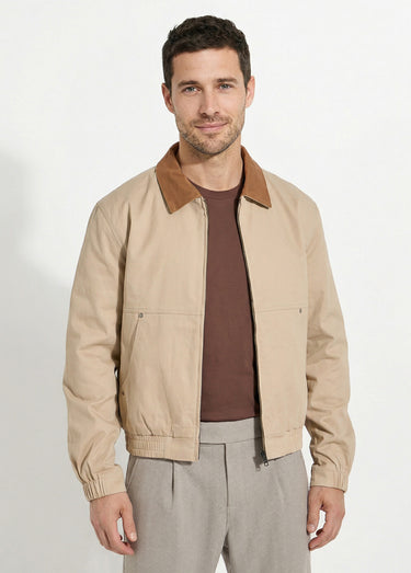 Veste casual zippée en toile coton Camel