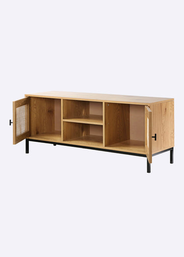 JAYA Meuble TV avec décor en rotin Bois Clair