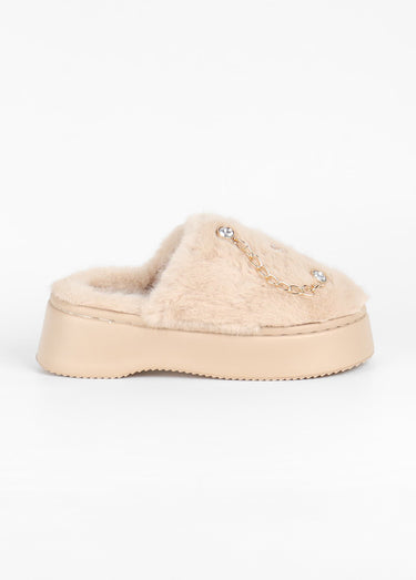 Mules compensées fourrure Beige
