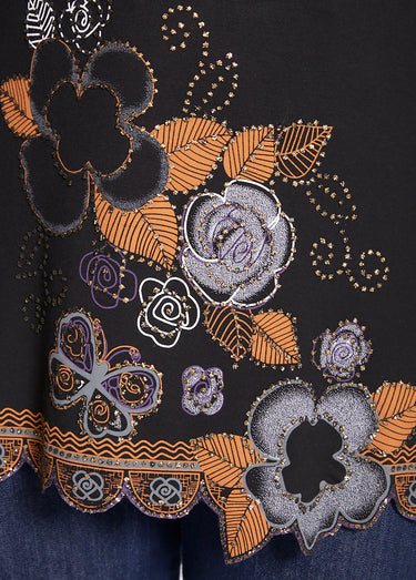 Tunique longue motif pailleté fleurs Noir