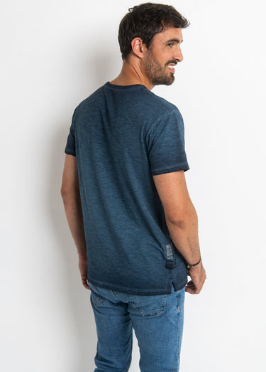T-shirt col tunisien chiné avec motif Marine