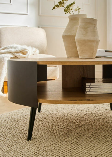 EKLO Table basse ronde flancs métal Chêne
