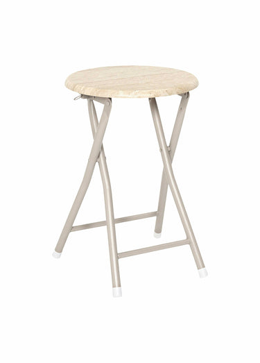 Tabourets pliants métal et effet pierre Blanc/Beige