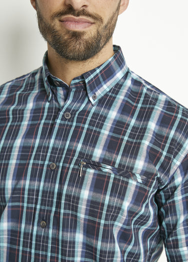 Chemise carreaux manches courtes polycoton Carreaux Bleu