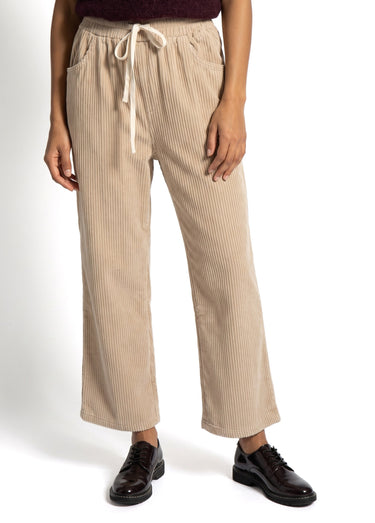 Pantalon élastique velours grosses cotes Beige