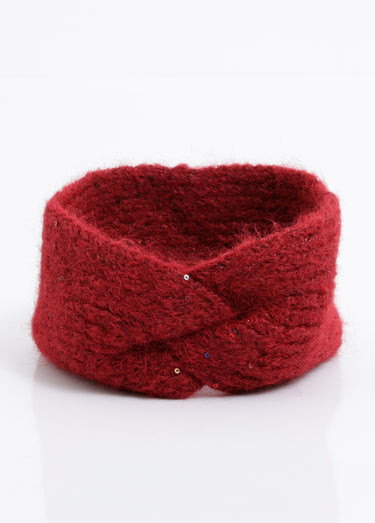 Bandeau chaud maille brillante à sequins Bordeaux