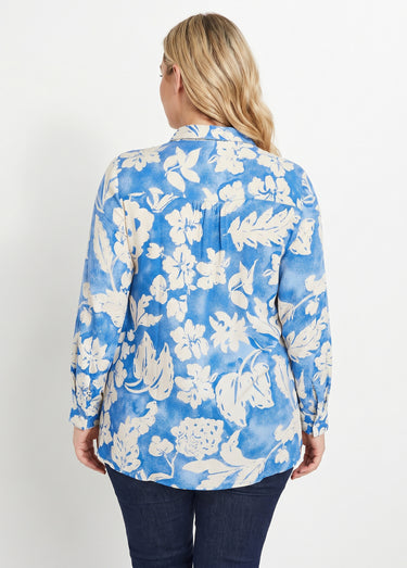 Chemisier ample long fleuri Bleu / Blanc