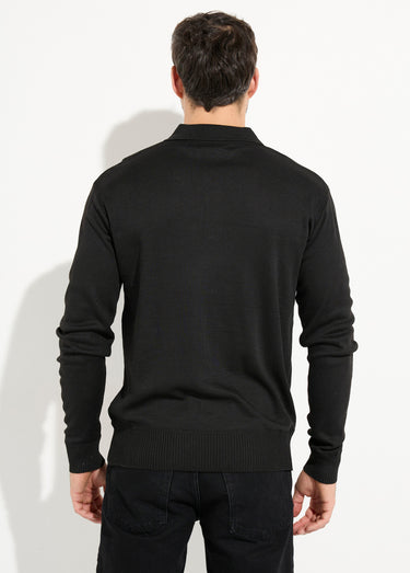 Pull maille fine avec laine et col polo Noir