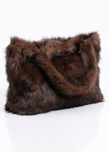 Sac en fausse fourrure unie Marron