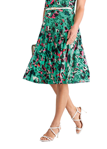 Jupe évasée mi-longue motif léopard Vert/Fuchsia