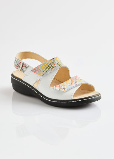 Sandales grande largeur cuir Imprime Blanc