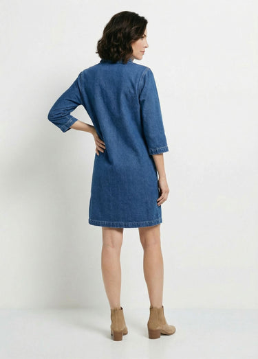 Robe droite en denim avec col chemise Bleu denim