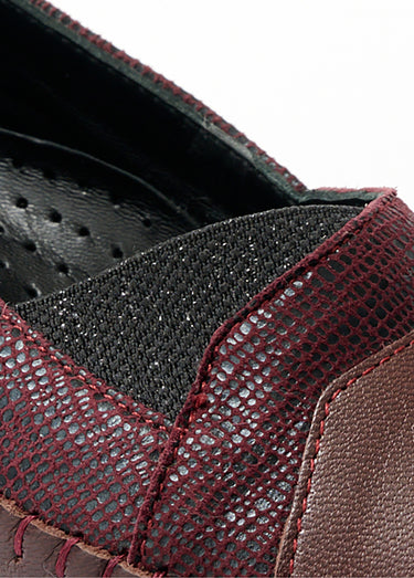 Mocassins cuir largeur confort bi-matière Bordeaux