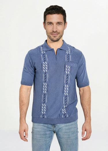 Pull col polo zippé manches courtes Bleu