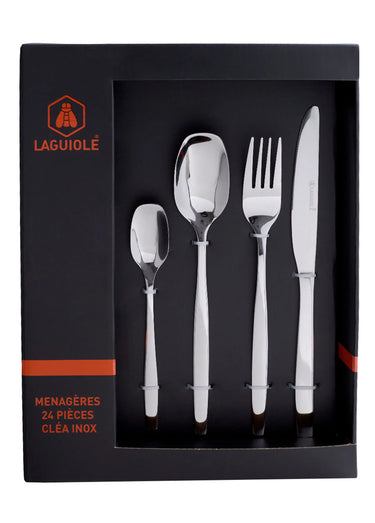 Ménagère 24 pièces inox brillant, Cléa Gris