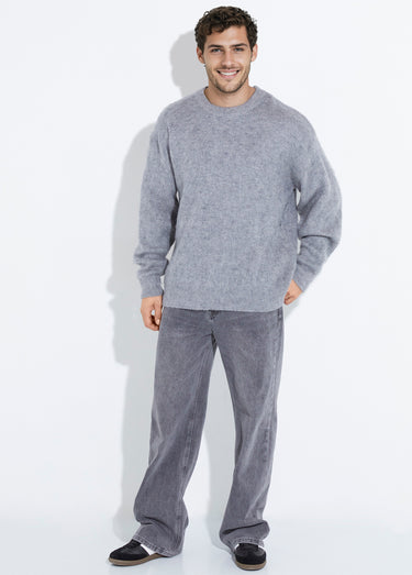 Pull épais chaud avec laine et col rond Gris