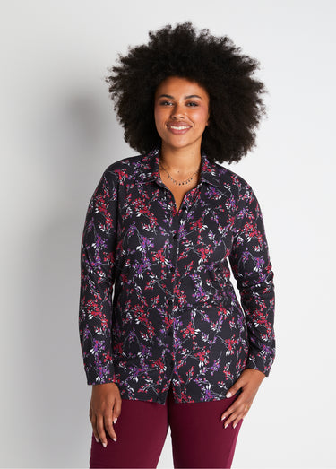 Chemisier fleuri maille chaude Imprimé noir