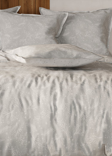Parure de lit 4 pièces flanelle avec drap plat, gui Gris