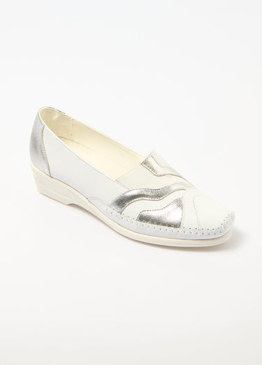 Mocassins élastiqués cuir largeur confort Blanc