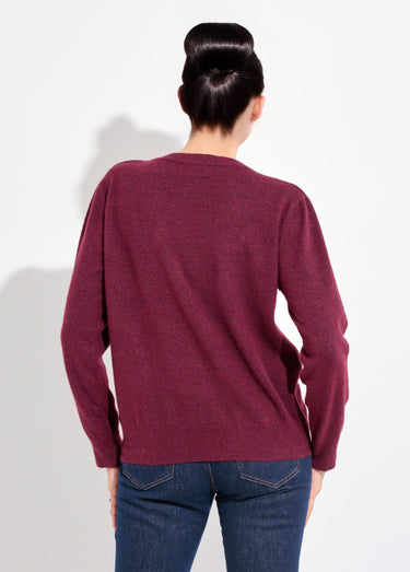 Pull col V doux et chaud avec laine Bordeaux