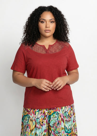 T-shirt coton maille flammée dentelle Tomette