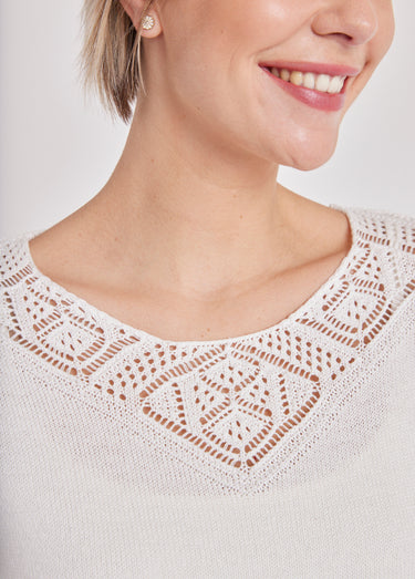 Pull manches longues mailles fantaisie Blanc