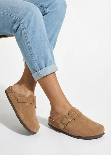 Mules sabots anatomiques en suédine Camel