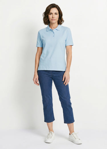 T-shirt maille piquée coton col polo Bleu