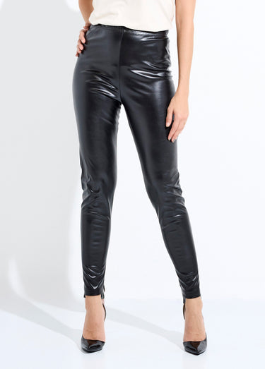 Legging enduit ceinture élastiquée Noir