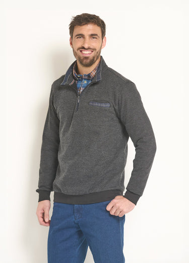 Sweat 2 en 1 col chemise zippé Anthracite