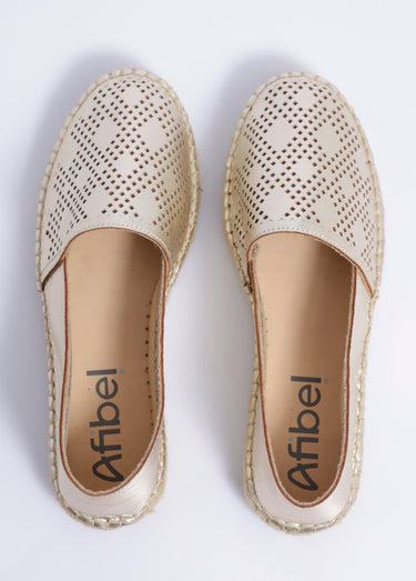 Espadrilles plates cuir perforé semelles corde Dore