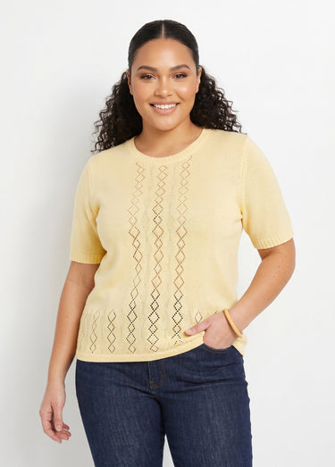 Pull ajouré perlé manches courtes Vanille
