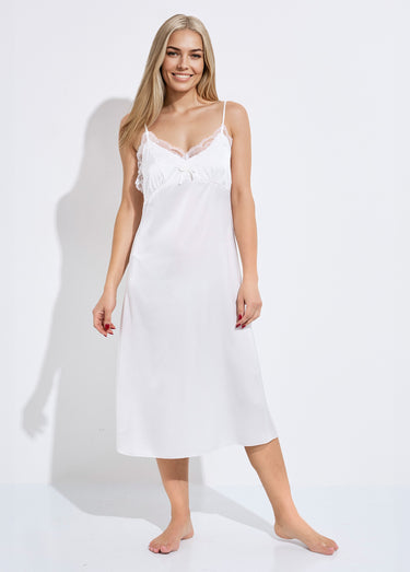 Nuisette longue en satin + déshabillé Blanc