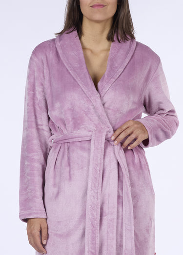 Peignoir chaud polaire velours col châle Rose