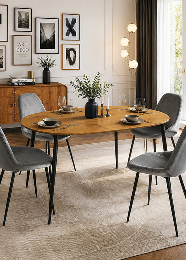 Set 4 Chaises velours cotelé, pieds métal Gris