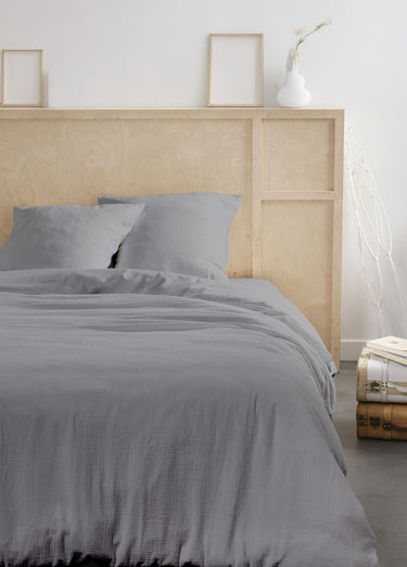 Parure gaze de coton uni, 240 x 220cm Gris